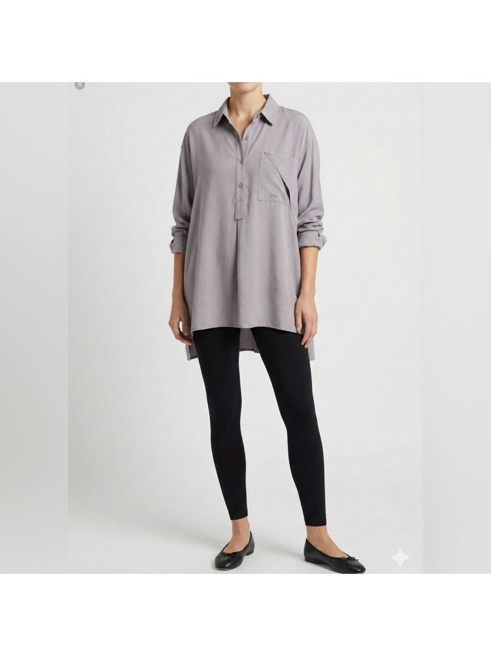 MIA INSPIRATION Cotton Blend Open Back Long Sleeve 1/2 Button Collared Shirt L - Picture 10 of 11